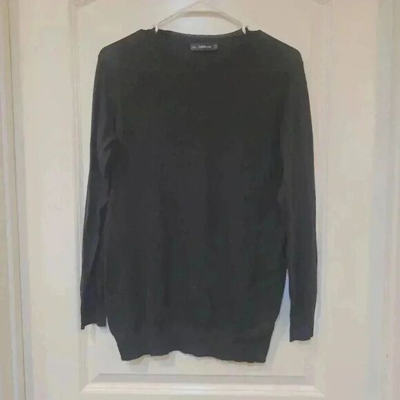 Zara Knit Women's Black Viscose/Acrylic Knit Long Sleeve Crew Neck Sweater - Picture 2 of 6
